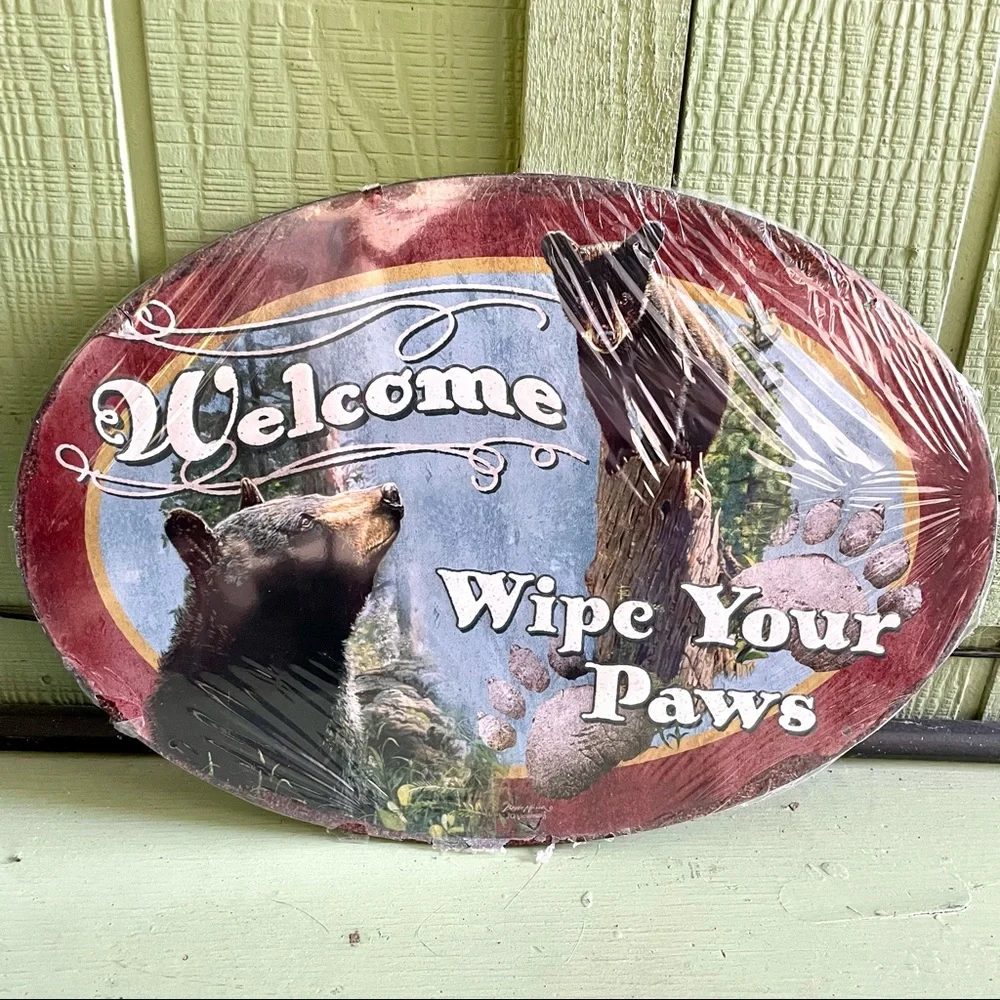 NEW Welcome Wipe Your Paws Bear Sign